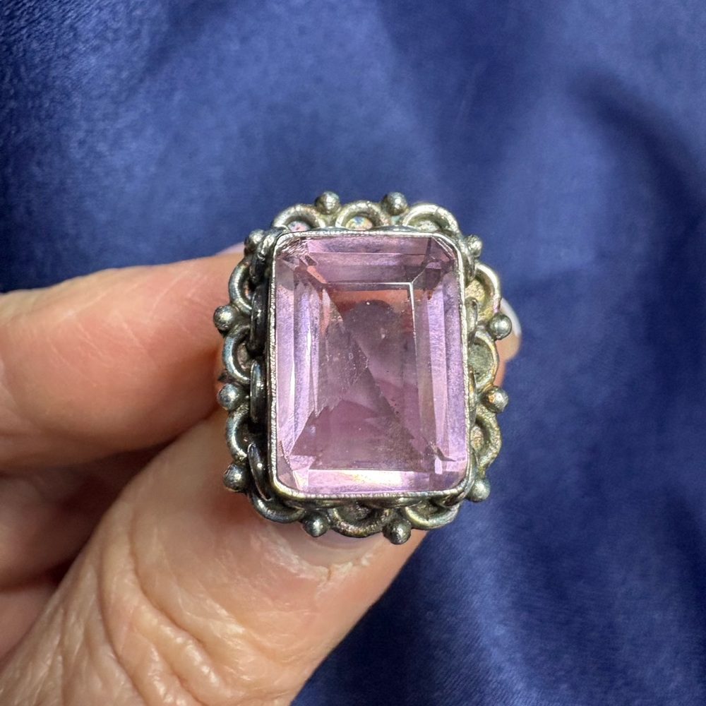 Ring Rose Quartz 925 Sterling Silver Vintage Vibes Feminine Pink Detailed